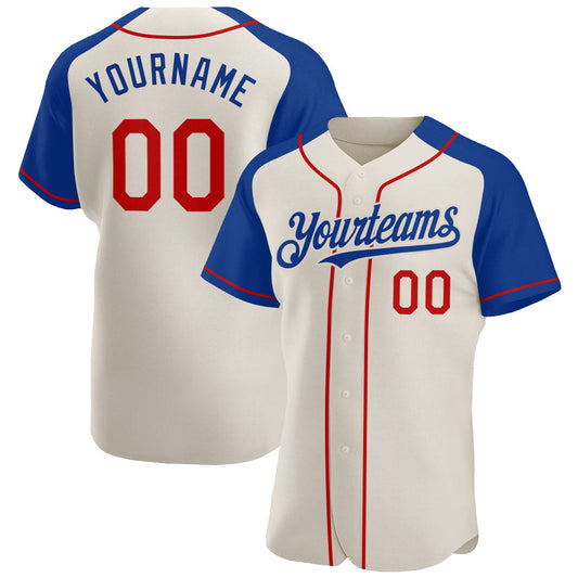 Custom Cream Red-Royal Authentic Raglan Sleeves Baseball Jersey - Sky-Custom