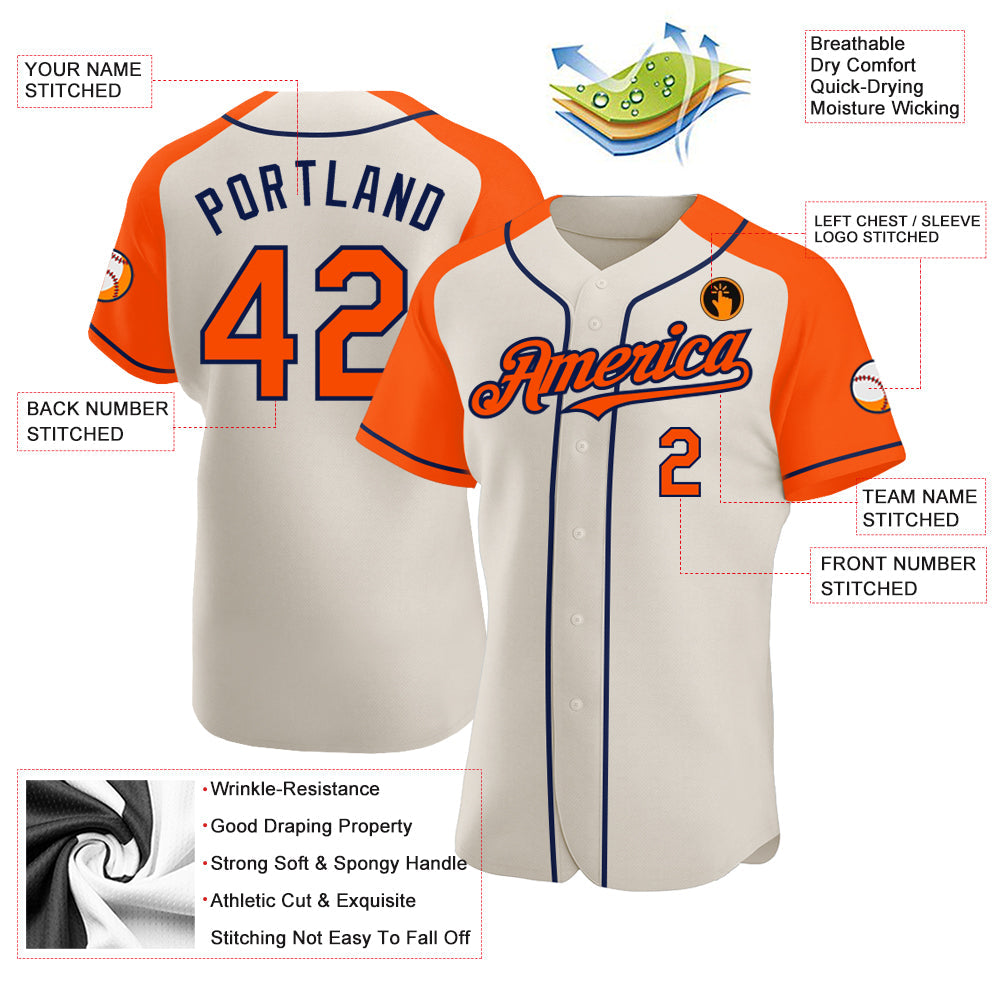 Custom Cream Orange-Navy Authentic Raglan Sleeves Baseball Jersey - Sky-Custom