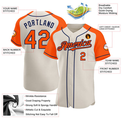 Custom Cream Orange-Navy Authentic Raglan Sleeves Baseball Jersey - Sky-Custom
