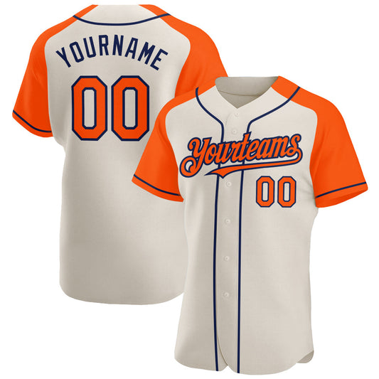 Custom Cream Orange-Navy Authentic Raglan Sleeves Baseball Jersey - Sky-Custom