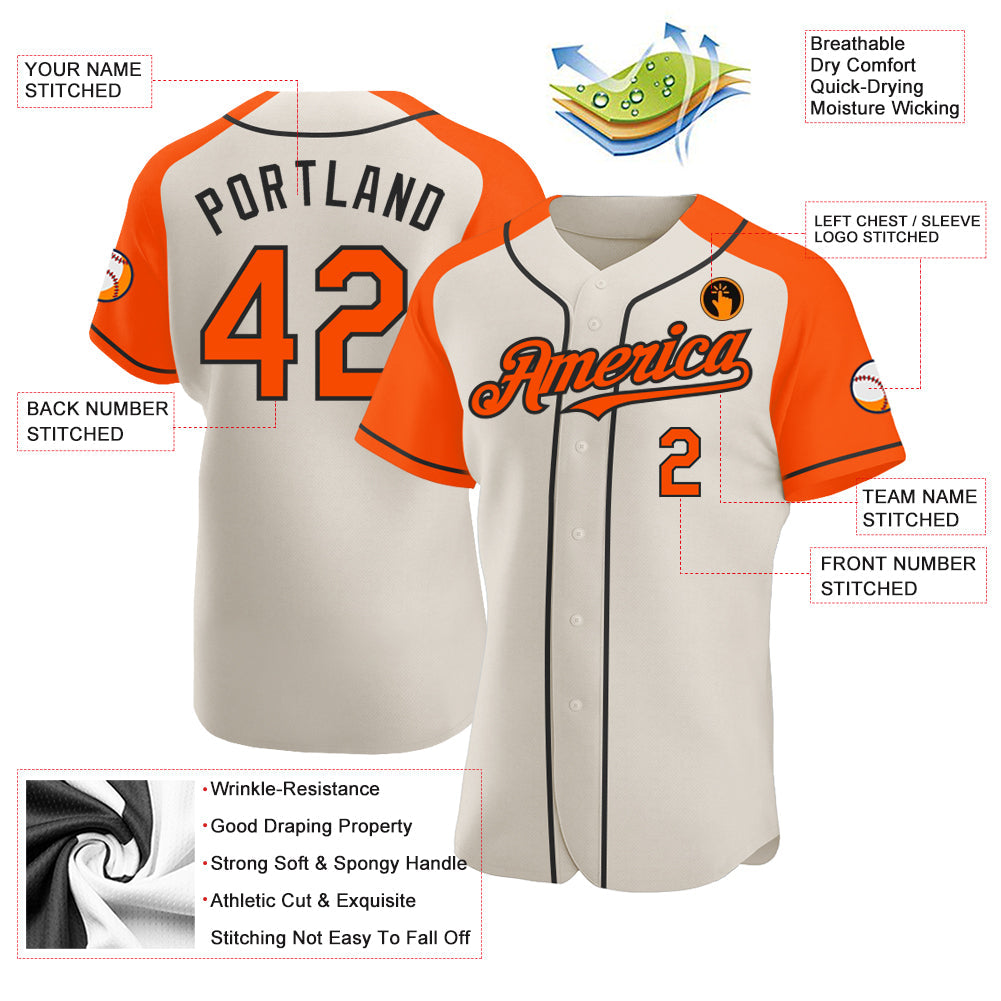 Custom Cream Orange-Black Authentic Raglan Sleeves Baseball Jersey - Sky-Custom