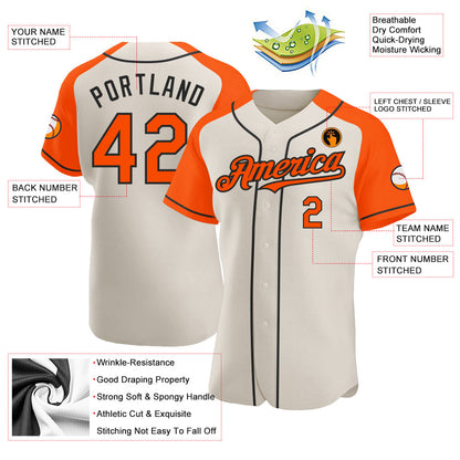 Custom Cream Orange-Black Authentic Raglan Sleeves Baseball Jersey - Sky-Custom