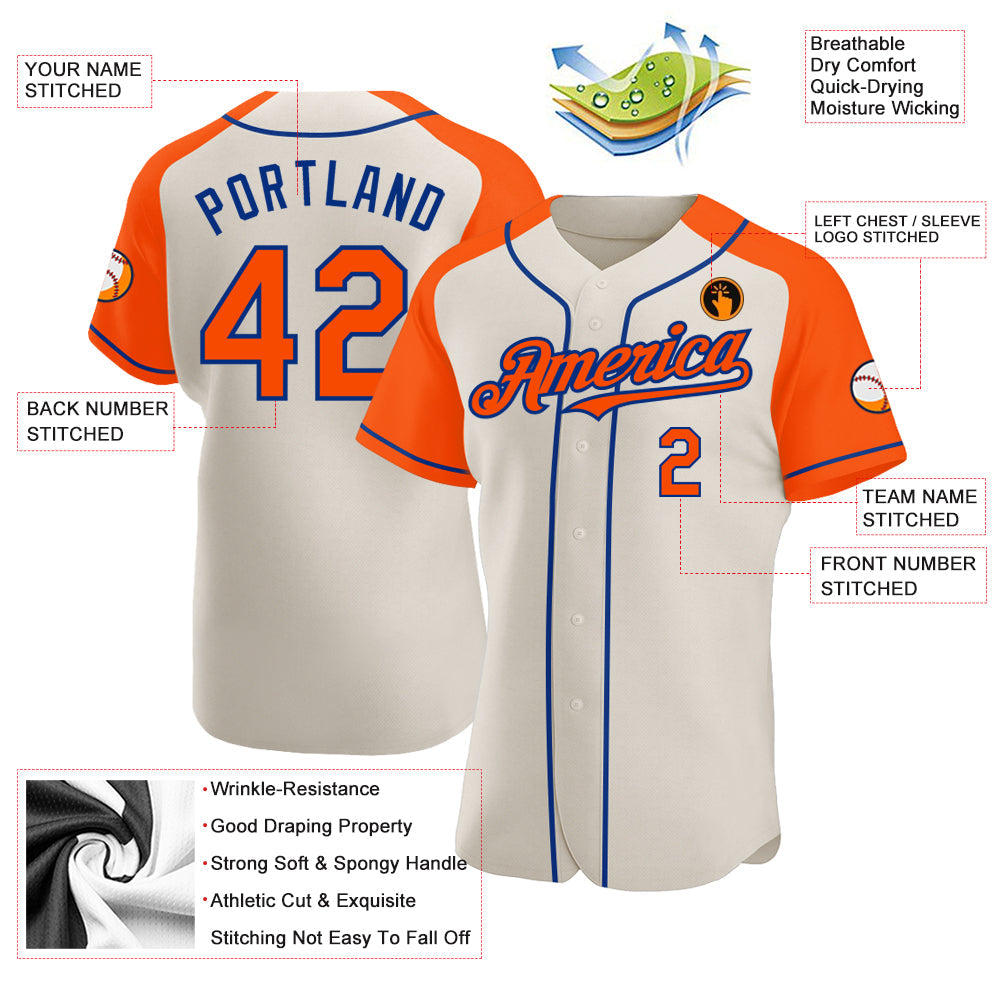 Custom Cream Orange-Royal Authentic Raglan Sleeves Baseball Jersey - Sky-Custom