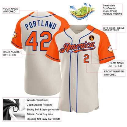 Custom Cream Orange-Royal Authentic Raglan Sleeves Baseball Jersey - Sky-Custom