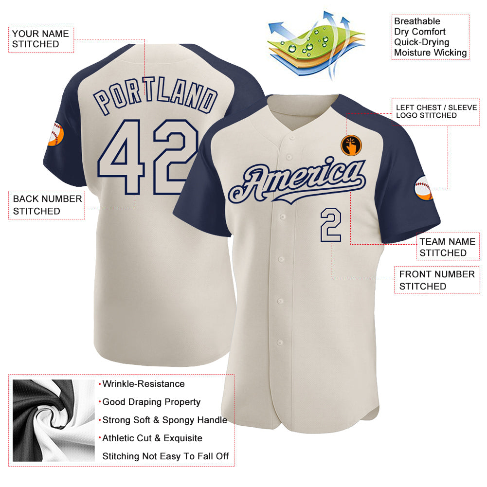 Custom Cream Navy Authentic Raglan Sleeves Baseball Jersey - Sky-Custom