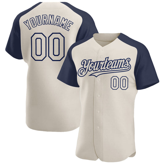 Custom Cream Navy Authentic Raglan Sleeves Baseball Jersey - Sky-Custom