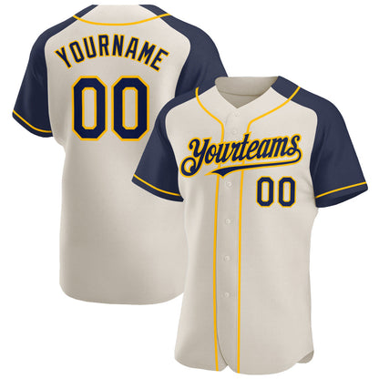 Custom Cream Navy-Gold Authentic Raglan Sleeves Baseball Jersey - Sky-Custom