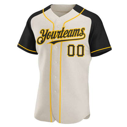 Custom Cream Black-Gold Authentic Raglan Sleeves Baseball Jersey - Sky-Custom
