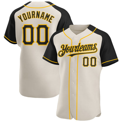 Custom Cream Black-Gold Authentic Raglan Sleeves Baseball Jersey - Sky-Custom
