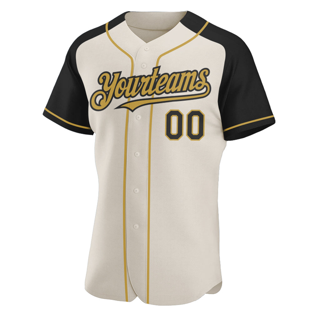Custom Cream Black-Old Gold Authentic Raglan Sleeves Baseball Jersey - Sky-Custom
