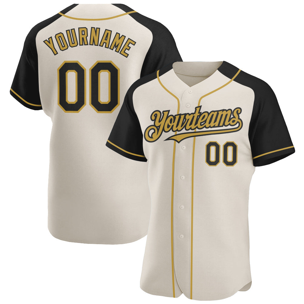 Custom Cream Black-Old Gold Authentic Raglan Sleeves Baseball Jersey - Sky-Custom