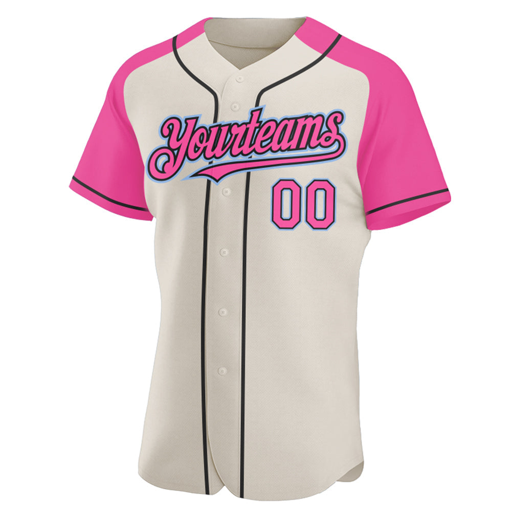 Custom Cream Pink Black-Light Blue Authentic Raglan Sleeves Baseball Jersey - Sky-Custom