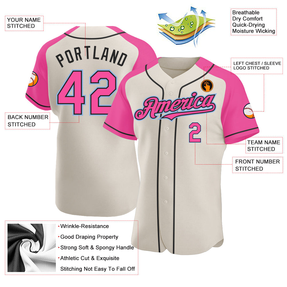 Custom Cream Pink Black-Light Blue Authentic Raglan Sleeves Baseball Jersey - Sky-Custom