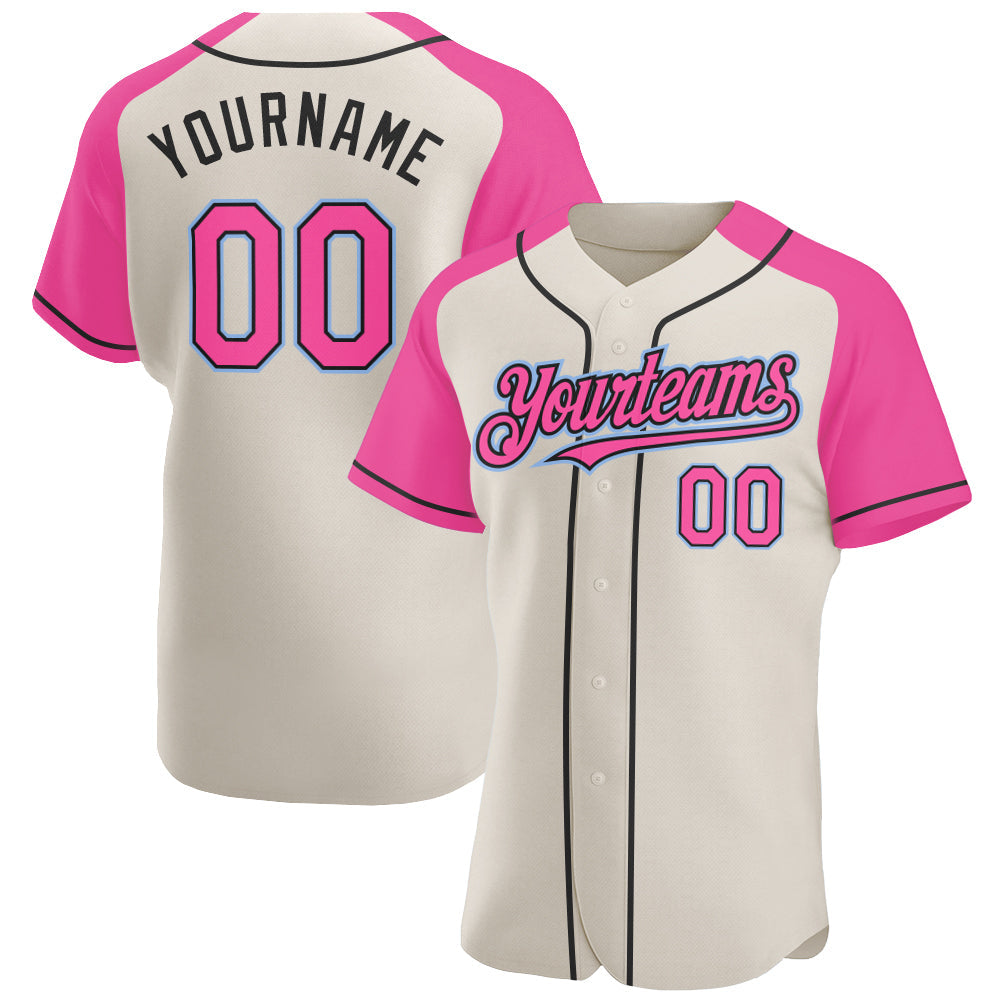Custom Cream Pink Black-Light Blue Authentic Raglan Sleeves Baseball Jersey - Sky-Custom