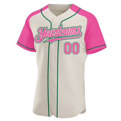 Custom Cream Pink-Kelly Green Authentic Raglan Sleeves Baseball Jersey - Sky-Custom