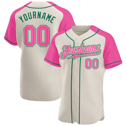 Custom Cream Pink-Kelly Green Authentic Raglan Sleeves Baseball Jersey - Sky-Custom