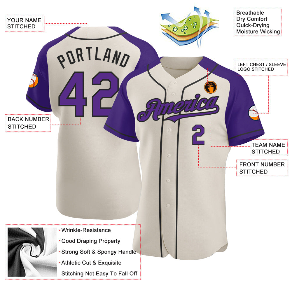 Custom Cream Purple-Black Authentic Raglan Sleeves Baseball Jersey - Sky-Custom