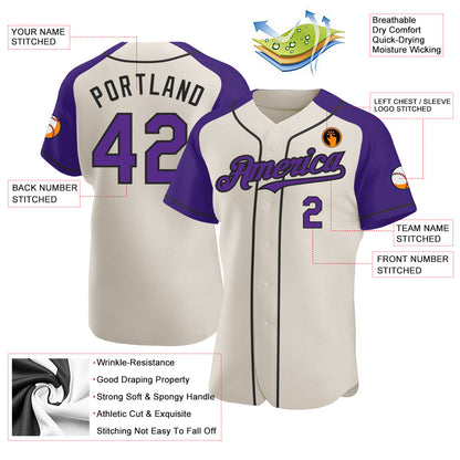 Custom Cream Purple-Black Authentic Raglan Sleeves Baseball Jersey - Sky-Custom