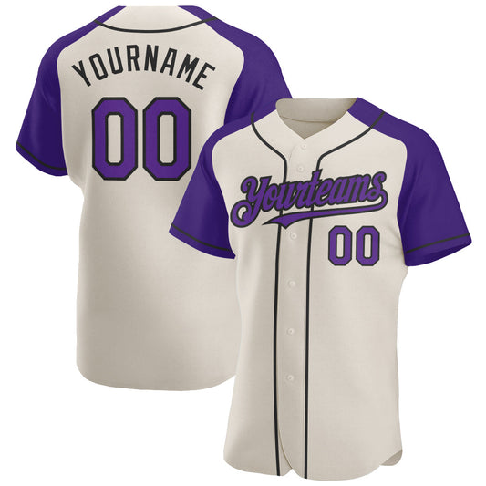 Custom Cream Purple-Black Authentic Raglan Sleeves Baseball Jersey - Sky-Custom