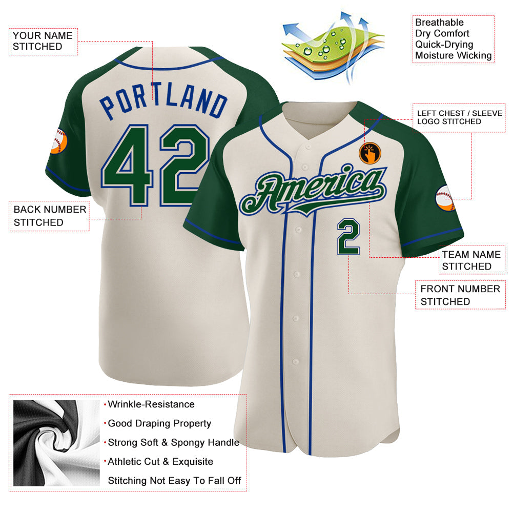Custom Cream Green-Royal Authentic Raglan Sleeves Baseball Jersey - Sky-Custom
