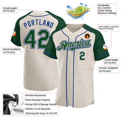 Custom Cream Green-Royal Authentic Raglan Sleeves Baseball Jersey - Sky-Custom