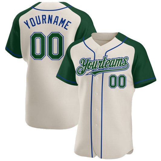 Custom Cream Green-Royal Authentic Raglan Sleeves Baseball Jersey - Sky-Custom
