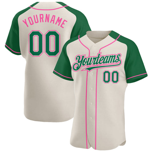 Custom Cream Kelly Green-Pink Authentic Raglan Sleeves Baseball Jersey - Sky-Custom