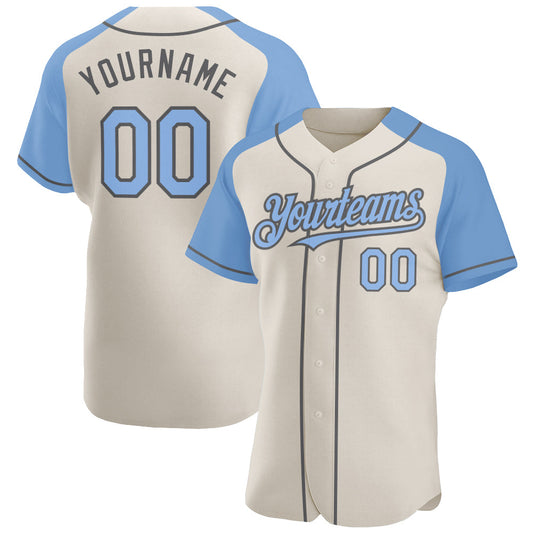 Custom Cream Light Blue-Steel Gray Authentic Raglan Sleeves Baseball Jersey - Sky-Custom