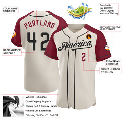 Custom Cream Black-Crimson Authentic Raglan Sleeves Baseball Jersey - Sky-Custom