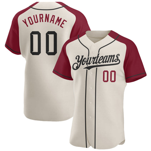 Custom Cream Black-Crimson Authentic Raglan Sleeves Baseball Jersey - Sky-Custom