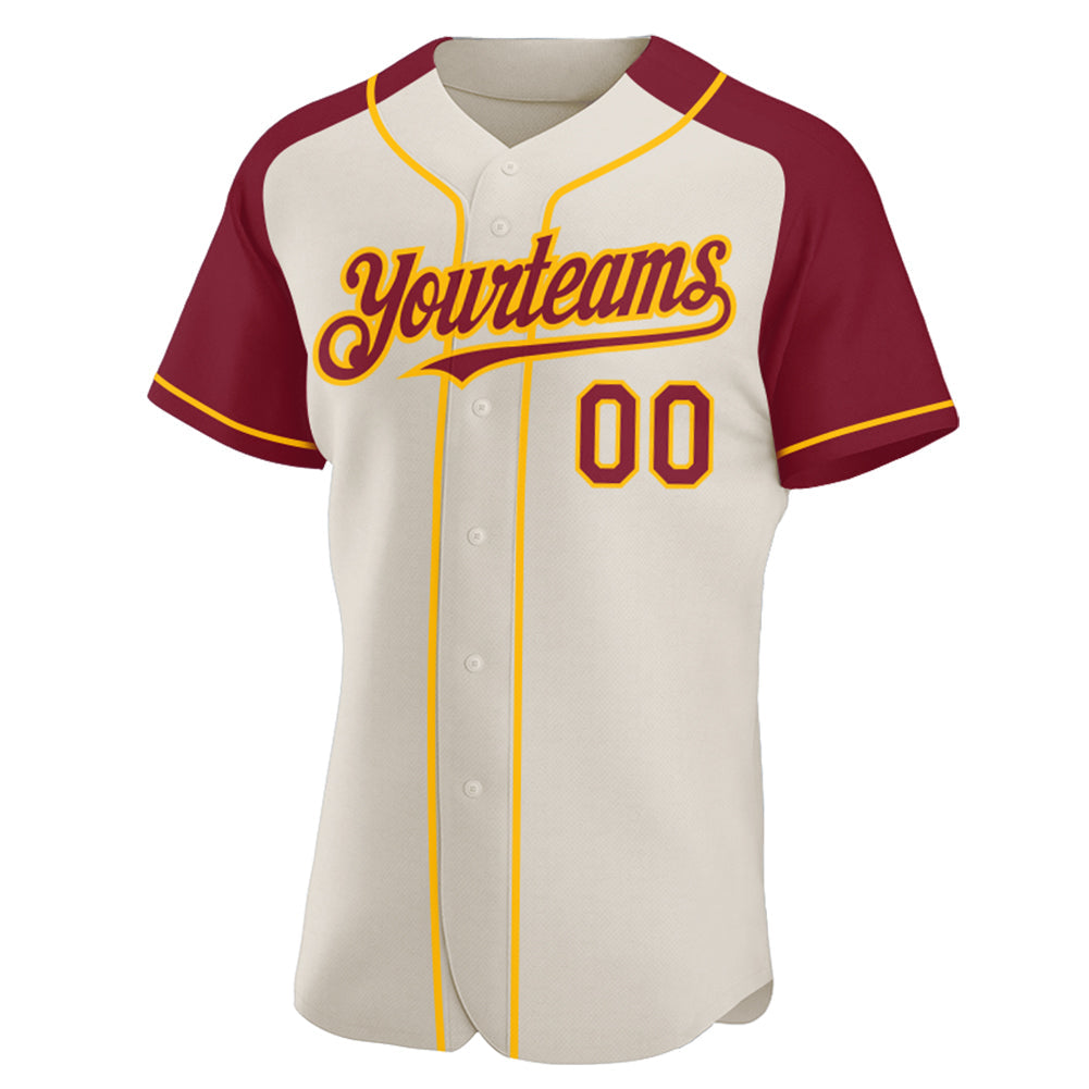 Custom Cream Crimson-Gold Authentic Raglan Sleeves Baseball Jersey - Sky-Custom