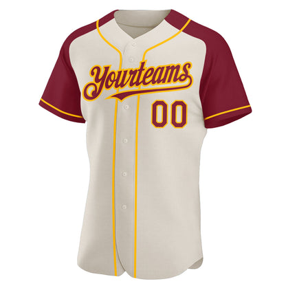 Custom Cream Crimson-Gold Authentic Raglan Sleeves Baseball Jersey - Sky-Custom