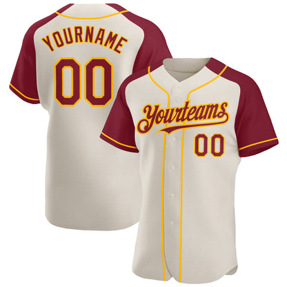 Custom Cream Crimson-Gold Authentic Raglan Sleeves Baseball Jersey - Sky-Custom