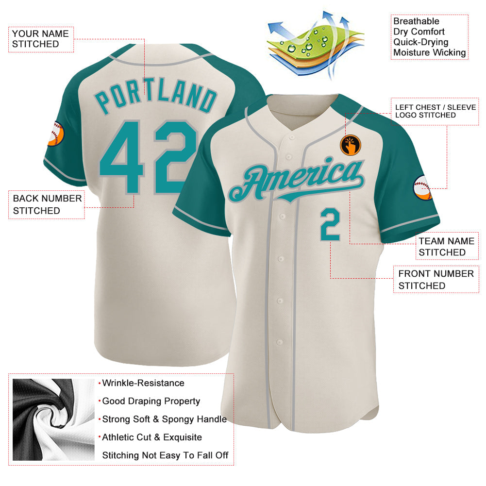 Custom Cream Teal-Gray Authentic Raglan Sleeves Baseball Jersey - Sky-Custom