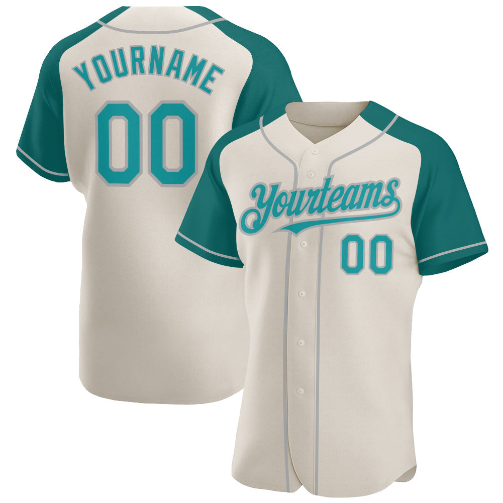 Custom Cream Teal-Gray Authentic Raglan Sleeves Baseball Jersey - Sky-Custom