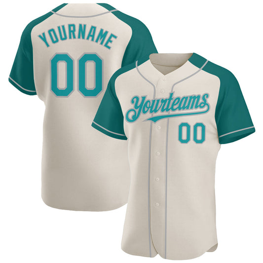 Custom Cream Teal-Gray Authentic Raglan Sleeves Baseball Jersey - Sky-Custom