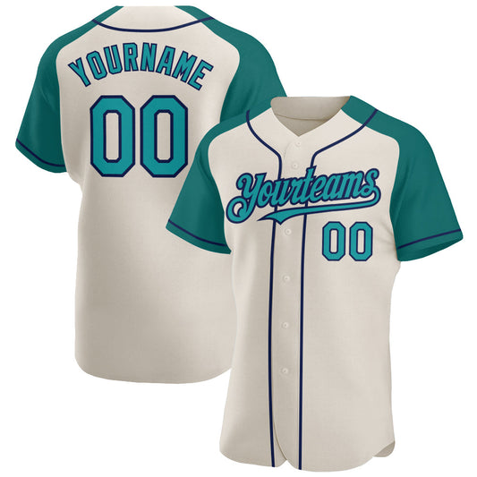 Custom Cream Teal-Navy Authentic Raglan Sleeves Baseball Jersey - Sky-Custom