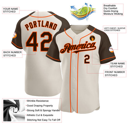 Custom Cream Brown-Orange Authentic Raglan Sleeves Baseball Jersey - Sky-Custom