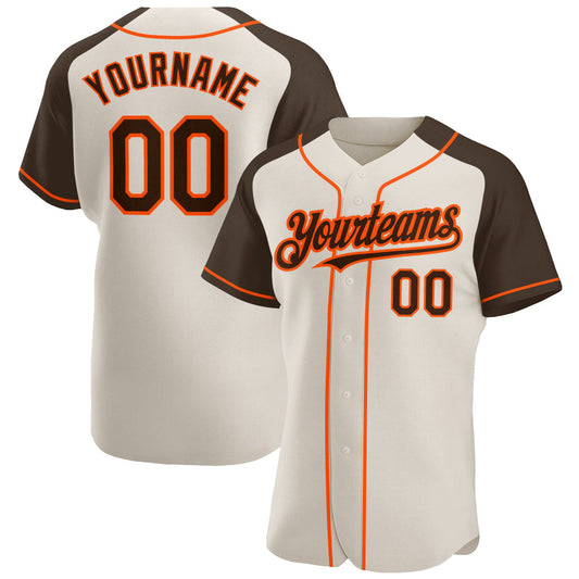 Custom Cream Brown-Orange Authentic Raglan Sleeves Baseball Jersey - Sky-Custom