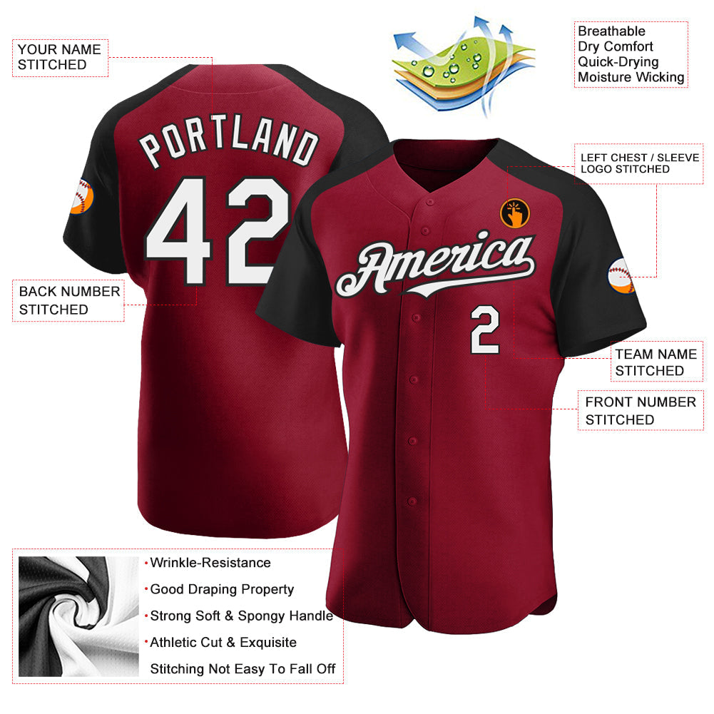 Custom Crimson White-Black Authentic Raglan Sleeves Baseball Jersey - Sky-Custom