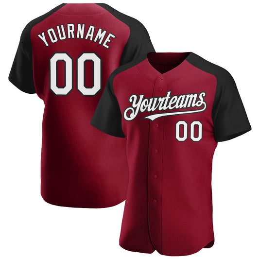 Custom Crimson White-Black Authentic Raglan Sleeves Baseball Jersey - Sky-Custom