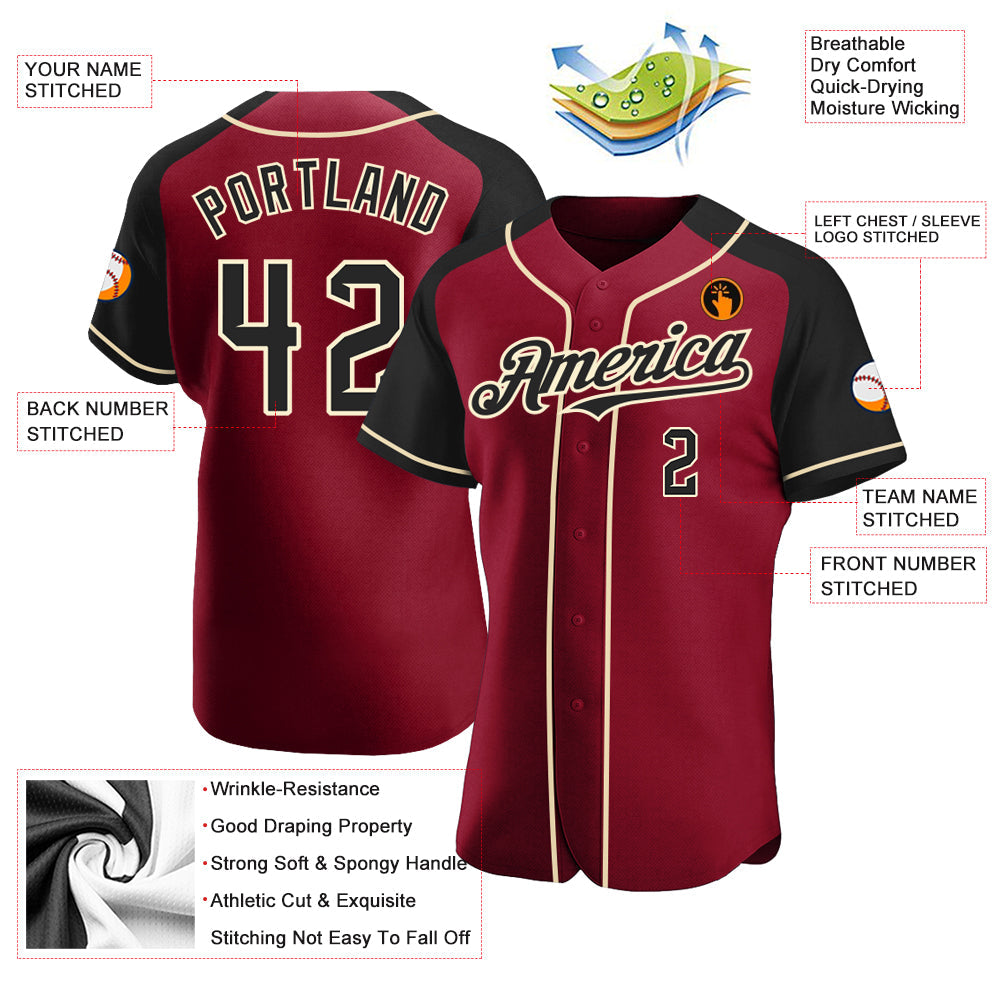 Custom Crimson Black-City Cream Authentic Raglan Sleeves Baseball Jersey - Sky-Custom