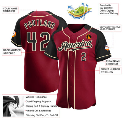 Custom Crimson Black-City Cream Authentic Raglan Sleeves Baseball Jersey - Sky-Custom