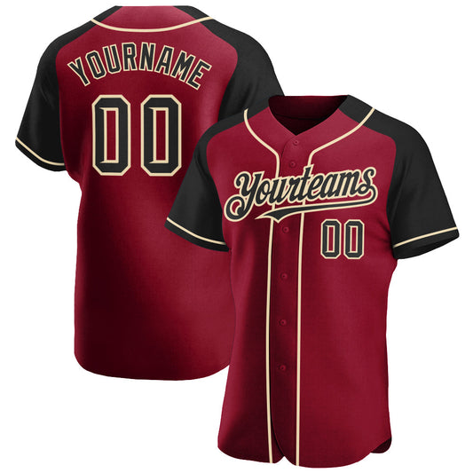 Custom Crimson Black-City Cream Authentic Raglan Sleeves Baseball Jersey - Sky-Custom