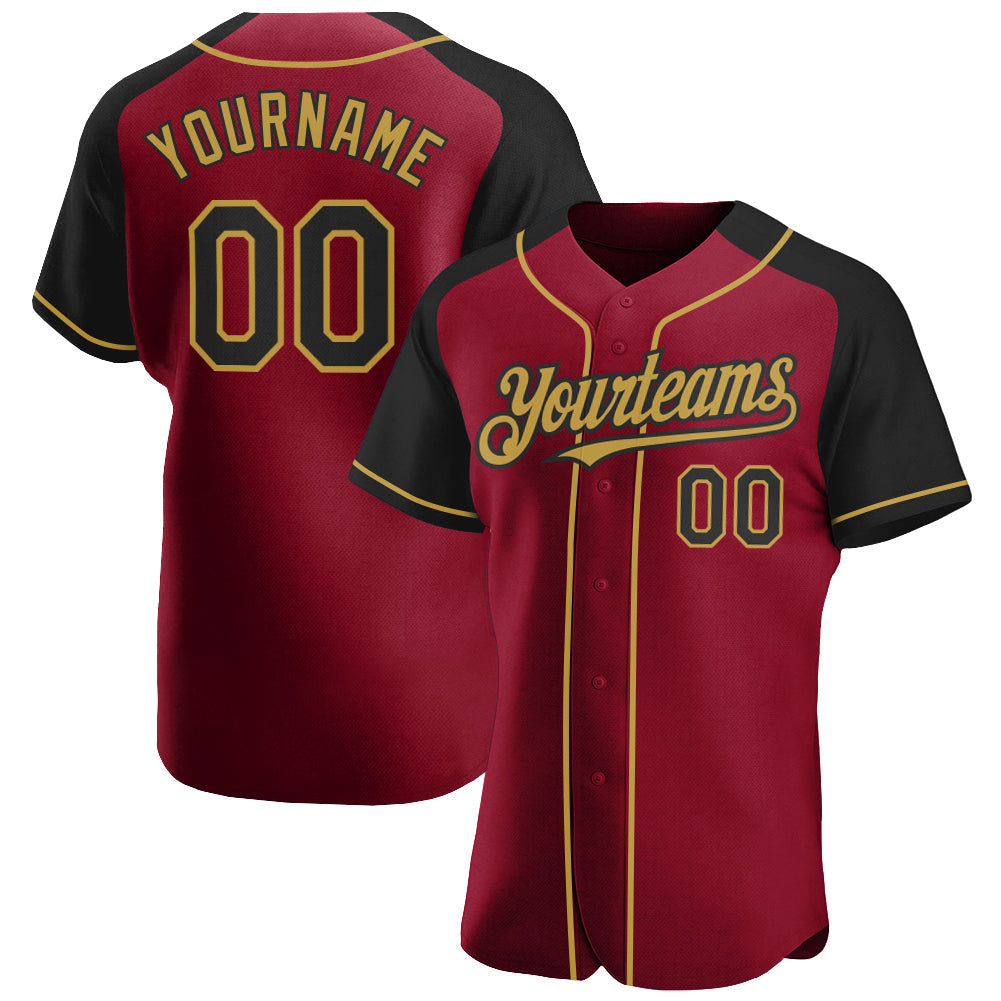 Custom Crimson Black-Old Gold Authentic Raglan Sleeves Baseball Jersey - Sky-Custom