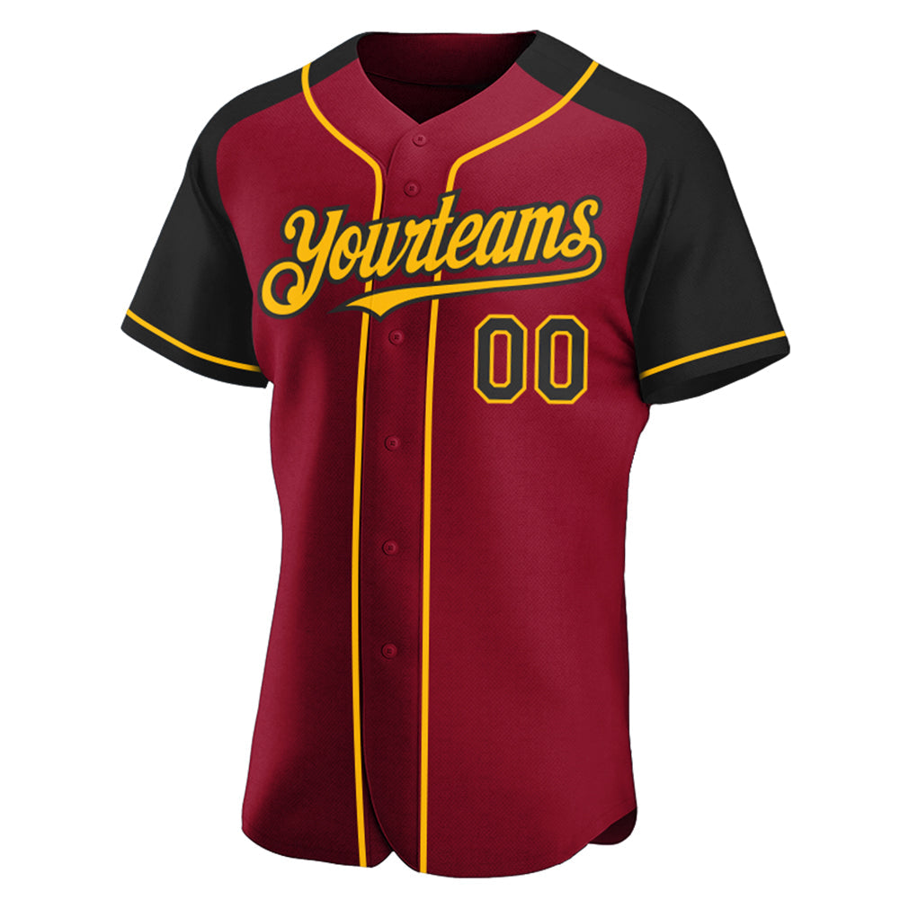 Custom Crimson Black-Gold Authentic Raglan Sleeves Baseball Jersey - Sky-Custom