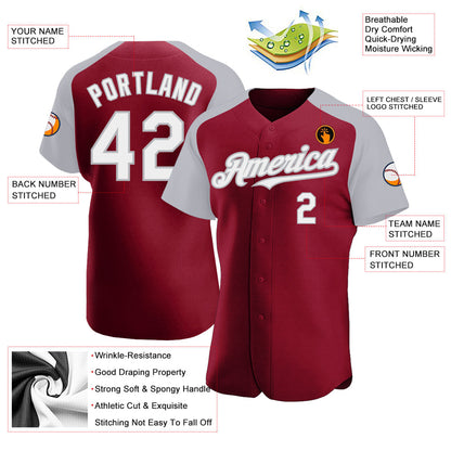 Custom Crimson White-Gray Authentic Raglan Sleeves Baseball Jersey - Sky-Custom