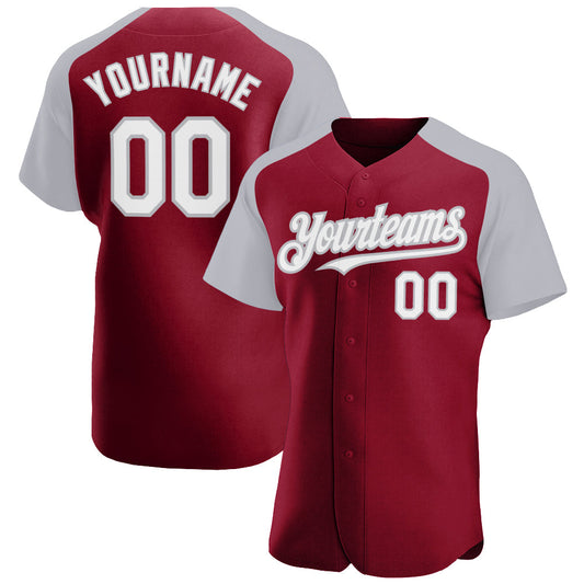 Custom Crimson White-Gray Authentic Raglan Sleeves Baseball Jersey - Sky-Custom