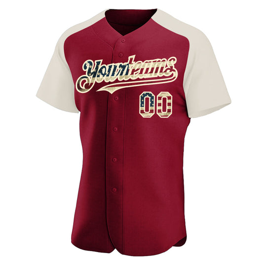 Custom Crimson Vintage USA Flag-Cream Authentic Raglan Sleeves Baseball Jersey - Sky-Custom