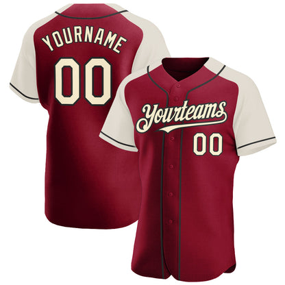 Custom Crimson Cream-Black Authentic Raglan Sleeves Baseball Jersey - Sky-Custom
